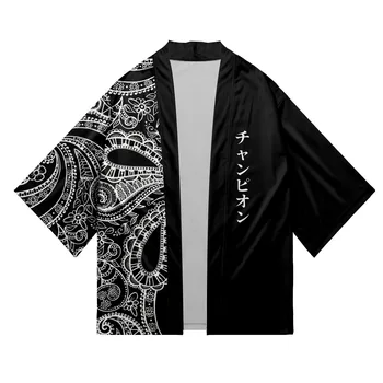 Streetwear Kratinys Geometrinis Spausdinti Japonų Samurajus Kimono Megztinis Tradicinius Drabužius, Mada Moterims, Vyrams Haori Viršuje Yukata