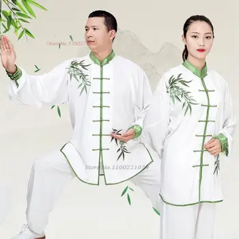 2024 m. kinijos kung fu chi drabužių kovos menų tradicinių taijiquan praktikos wushu kostiumas gėlių siuvinėjimas viršūnes+kelnės rinkinys