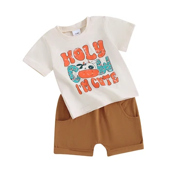 Bamblys Baby Girl Berniukas Vasaros Komplektus Trumpas Rankovės Laiškas Spausdinti Marškinėliai Šortai Rinkiniai 2vnt Mielas vaikiški Drabužiai