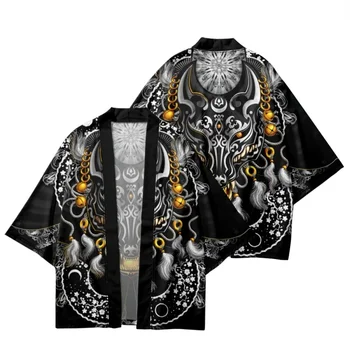 3D spausdinimo Japonijos Vilkas spausdinti kimono Harajuku gatvės drabužiai vyrams yukata Cardigan samurajus kimono
