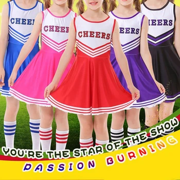 Vaikai Cheerleader Kostiumai Dress Pompoms Apranga Puras Moksleivė Nudžiuginti Etapo Rezultatus Cheerleaders Vienodas