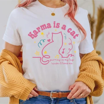 Karma Yra Katė Marškinėliai Midnights Retro T-Shirt Manimi Susitikti Vidurnaktį Marškinėliai Cute Kačių Marškinėliai Moterims Drabužių Vasaros Tees Gerbėjų Dovana