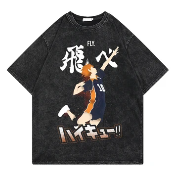 Japonų Anime Plauti Marškinėlius Haikyuu Vyrai Moterys Vasarą Harajuku Grafinis T-shirt Viršūnes Unisex Tees Negabaritinius