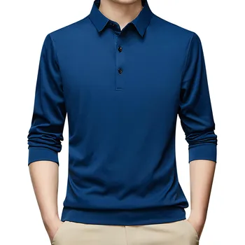 Vyrų Verslo Polo Marškinėliai ilgomis Rankovėmis Mygtuką Reguliariai Tinka Atsitiktinis Marškinėliai Streetwear Aukštos Kokybės Vyrų Rudens-Pavasario Komplektus Marškinėliai