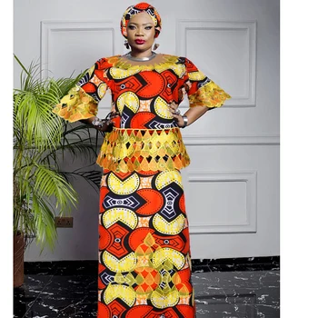 H&D Afrikos Drabužiai Moterims Tradicinio Siuvinėjimo Suknelės heidi bazin Riche Maxi Suknelė Moterims Aukštos kokybės Šalis Vestuvių proga