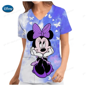 Viršūnės Slaugytoja Vienodą Moterų 2023 Kišenėje Marškinėliai Ligoninės Marškinėliai Disney Mickey Mouse Minnie T Shirt V-Kaklo Ponios Suknelė Viršūnės