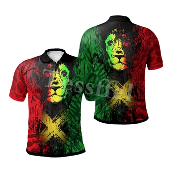 Tessffel Jamaika Liūto Emblema Vasaros Mados 3D Spausdinimo Polo Marškinėliai Vyrams, Moterims, Spalvinga trumpomis Rankovėmis T-shirt Streetwear Stilius-4