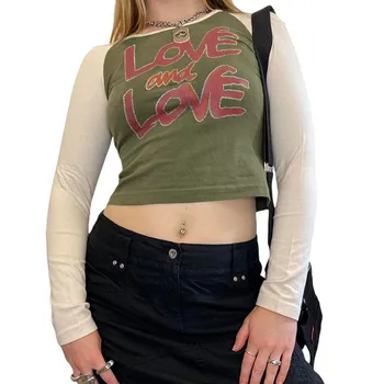 Moterų Vintage marškinėliai Rudenį, Žiemą 2022 Seksualus Pasėlių Viršuje y2k Drabužių Grafinis Pasakų Grunge Estetinės Long Sleeve Top Streetwear