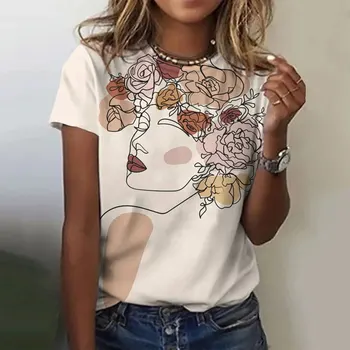 Vasaros Abstrakčios Linijos, Veidas 3D Print T-marškinėliai Moterims Streetwear Atsitiktinis Mados Trumpas Rankovės Marškinėliai O-kaklo Vaikai Tees Viršūnes Drabužiai