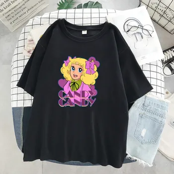 Kawaii Moterų Medvilnės Marškinėliai Harajuku Anime Candy Klin Marškinėlius Saldainiai Animacinių Filmų Topai Grunge Negabaritinių Tee Ponios Goth Drabužiai, Marškinėliai