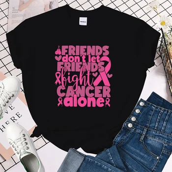 (Premium-T-shirt)Naujų Krūties Vėžio Sąmoningumo Draugai Don ' t Let Friends Kovos su Vėžiu Vien Print T Shirt Moterims trumpomis Rankovėmis Viršūnes