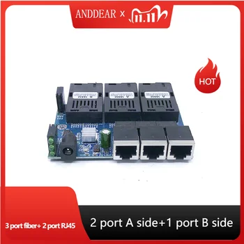 Ethernet switch Pluošto Optinių Laikmenų Keitiklis Single Mode 2 RJ45 ir 3 PK pluošto Port 10/100M PCBA