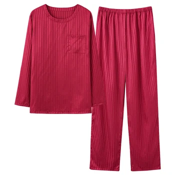 Šilko Satino Pijama Vyrams 2 Vnt/Komplektas Lounge Sleepwear Pižamos Rudenį Bedgown Namų Drabužių Vyras vientisos Spalvos Pižama Komplektas L-4XL