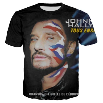2023 Karšto Dainininkas Johnny Hallyday 3D Atspausdintas T-shirt Vyrai Moterys Roko Mados Atsitiktinis O-Kaklo trumpomis Rankovėmis Hip-Hop Negabaritinių Viršūnės