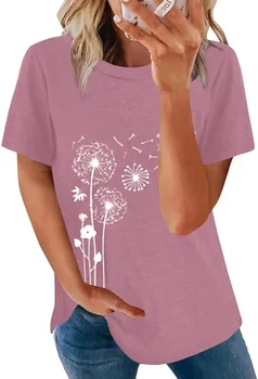 2024 m. vasaros naujų gėlių kiaulpienių trumpomis rankovėmis T-shirt ladies paprastas atsitiktinis viršų