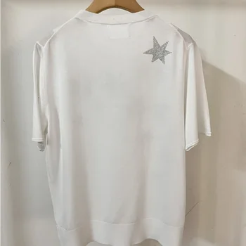 Iki 2023 m. Pavasario ir Vasaros Naujų Moterų Šilko, Sumaišytus Trijų spalvų Megztinių, T-shirt