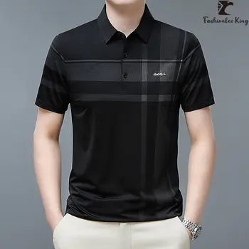 Aukštos Kokybės vyriški Striped Polo Marškinėliai Prekės ženklo Oficialaus Trumpas Rankovės, Apykaklės Marškinėliai Polo Tee