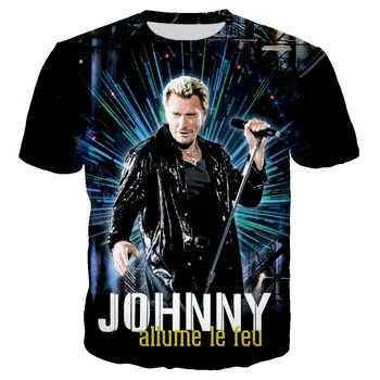 3D Spausdinti marškinėliai Johnny Hallyday Roko Dainininkas T-shirt Vyrai Moterys Atsitiktinis Streetwear Hip-Hop Drabužius Harajuku Negabaritinių Tee Viršūnės