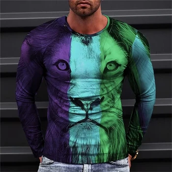 Gyvūnų Liūtas Grafikos Dizaineris Atsitiktinis Vyrų 3D Atspausdintas Marškinėliai Graphic Tee Lauko Dienos Sporto marškinėliai ilgomis Rankovėmis Įgulos Kaklo Viršūnes
