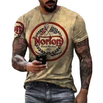 Vintage marškinėliai Vyrams 3d norlon Motociklo Trumpas Rankovės Prarasti Negabaritinių Marškinėliai, vyriški Marškinėliai Mados Drabužių Viršų Camiseta