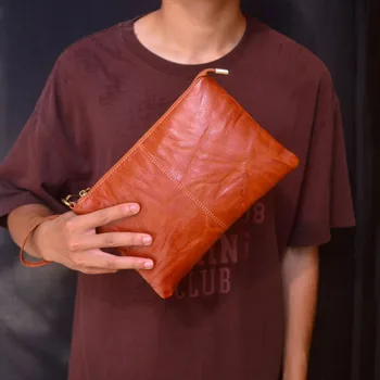 AETOO Odos vertus, plisuotos dizainas, odinis sankabos krepšys Derliaus viršutinis sluoksnis karvės odos vyrų ir moterų sankabos krepšys su užtrauktuku voko maišelį
