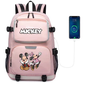 Disney Mickey Minnie Mouse USB Didelės Talpos Paauglių Schoolbags Moterys Vyrai Nešiojamas Kelionės Kuprinės, Berniukų, Mergaičių Knyga Krepšiai