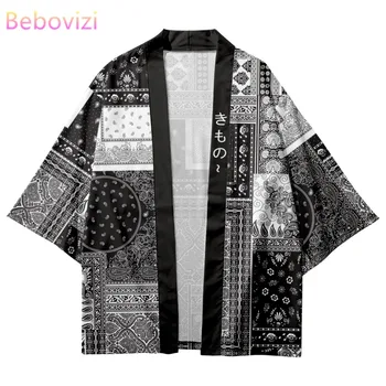 Hip-Hop Anakardžių Gėlių Spausdinti Vintage Marškinėliai Japonų Tradicinis Megztinis Kimono Vyrai Moterys Harajuku Cosplay Haori Tendencija Viršūnės