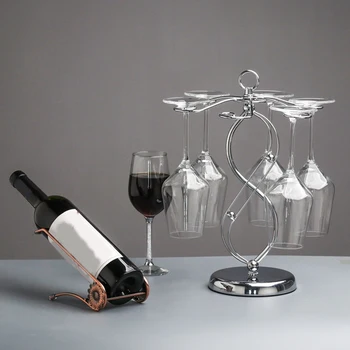 Vyno Stiklo Laikiklis Su Scrollwork Dizainas, Stovinčioje Stalo Bokalas Stalčiuko Su 6 Kabliukais
