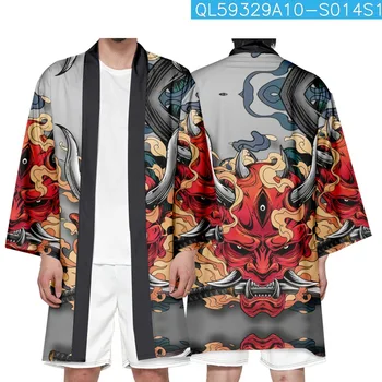 Vasara Samurai Tradicinių Ilgai Kimono Japonų Anime Drabužius Demonas Spausdinti Cardigan Cosplay Vyrai Moterys Yukata Marškinėliai Palaidinė