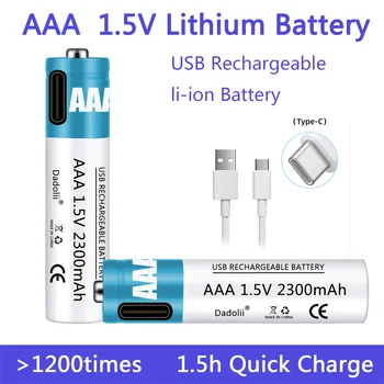 Naujas 1,5 V AAA tipo Akumuliatorius 2300mAh Įkraunamos AAA Baterijos Ličio Polimero Baterija, Greitas Įkrovimas Rūšis-C USB Kabelis