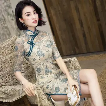 2024 m. rytų pagerėjo qipao kinijos nacionalinis nėrinių gėlių vintage suknelė cheongsam suknelė elegantiškas banketų vakarinę suknelę vestido