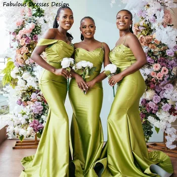 Prabanga Duobute Undinė Bridesmaid Dresses Vieną Petį Klostyti V-kaklo, Ilgai Vestuves Suknelė Afrikos Moterų Prom Chalatai