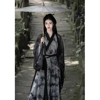 WeiJin Dinastijos Liaudies Princesė Hanfu Suknelė Senovės Kinų Kostiumai Moterims 2023 Derliaus Juodu Rašalu Spausdinti Vestido Hanfu 2vnt