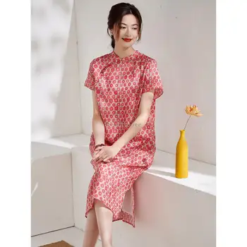 2024 m. naujasis kinijos stiliumi pagerino cheongsam suknelė moterims, elegantiška rausvos spalvos qipao suknelė plonas trumpas rankovės pagerėjo rožinė hanfu suknelė