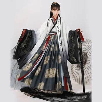 VANDENS Hanfu Suknelės Moterų Originalus Tradicinių Keteros Jin Wei Dinastijos Kryžiaus Kaklo Plačios Rankovės Liemens Sijonai Han Kostiumas 6m Hem