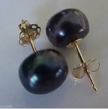 apsvaiginimo pora gamtinių 9.5-10mm tahitian juoda perlo auskaru 14k/20 geltonojo Aukso