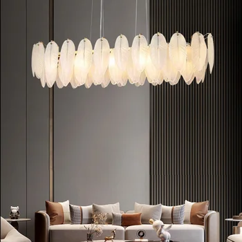 Šiuolaikinių LED Lubų Liustra Plunksnų Stiklo lempų gaubtų E14 Pakabukas Šviesos Valgomasis Pakaba Dizainas Prabangos, Blizgesio Rungtynių