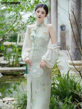 Moterų Naujų Qipao Suknelė Kinų Stiliaus moteriški Drabužiai 2023 Naujų, Patobulintų Spausdinti Vasaros Cheongsam Derliaus Dviejų dalių Komplektas