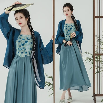 Senovinių Kinų Stiliaus Suknelė Nustatyti Moterų Elegantiškas Hanfu Pagerėjo Spausdinimo Gėlių Cami Vestidos&cardigan Vasaros Seksualus Kostiumai