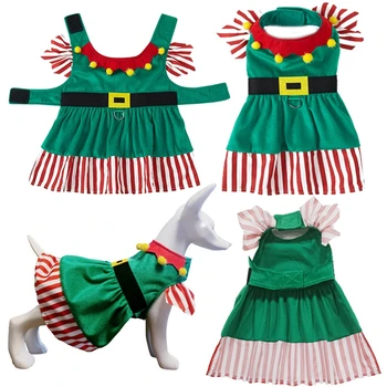 Žalia Kalėdų Šuo Suknelė Maži Šunys Su D-Ring Suknelė Pet Kalėdų Mielas ir šiltas Mažylis Suknelės S-XXL