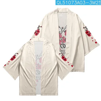 Slyvų Žiedai Spausdinti Japonų Paplūdimio Kimono Yukata Negabaritinių Haori Obi Vasaros Moterų, Vyrų Megztinis Marškinėliai Azijos Drabužių