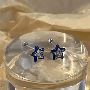 Tendencija Blue Crystal Star Pentagram Mini Stud Auskarai Moterims Cool Saldus Estetinės Auskarai Mados Y2k Papuošalai