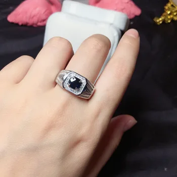 nekilnojamojo s925 gryno sidabro vyras žiedą su deimantais naujas stilius paprastas papuošalai natūralaus safyro vyrų žiedas