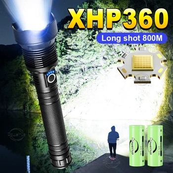 3800LM XHP360 LED Įkraunamas Žibintuvėlis 18650 USB Didelės Galios LED Žibintuvėlis Zoom Fakelas IPX5 Taktinis Žibintų Kempingas Vertus Lempos