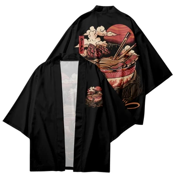 Cosplay Haori Tradicinis Juodasis Drakonas Spausdinti Kimono 2023 Japonų Stiliaus Moterys Vyrai Streetwear Paplūdimio Megztinis Marškinėliai Viršų