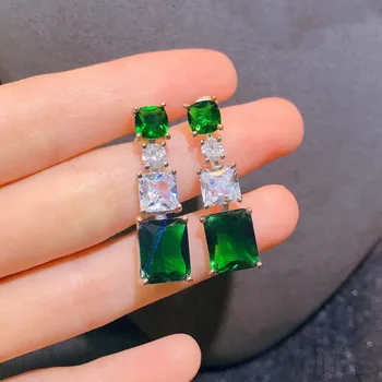 Naujas cirkonis, smaragdas ilgai kutas auskarai 925 sidabro šviesos prabanga yra didelių anglies, deimantų cirkonis auskarai moterų kokteilis dovana