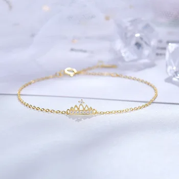 100% 925 Sterling Silver Crown Cirkonis Žavesio Apyrankę 14K Auksu Moterų Rankinio Grandinės Mados Fine Jewelry Nuorodą Dovana