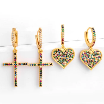 Madinga Moterų Širdies Lašas Auskarai Prabanga Estetinį Dizaino Tabaluoti Kryžiaus Atsitiktinis Ausų Auskarų vėrimo Populiarus Krikščionių bižuterijos