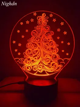 Nighdn Kalėdų Eglutė 3D LED Iliuzija Lempos Naktį Šviesa Šalia Stalo Apdailos 16 Spalvų Keitimas Nuotolinio Valdymo Kalėdos Dovanas