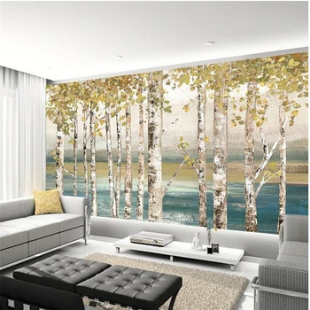 beibehang Užsakymą tapetai 3D papel de parede sieninis baltas beržas kraštovaizdžio aliejaus tapybai gyvenimo kambario, miegamasis restoranas tapetai
